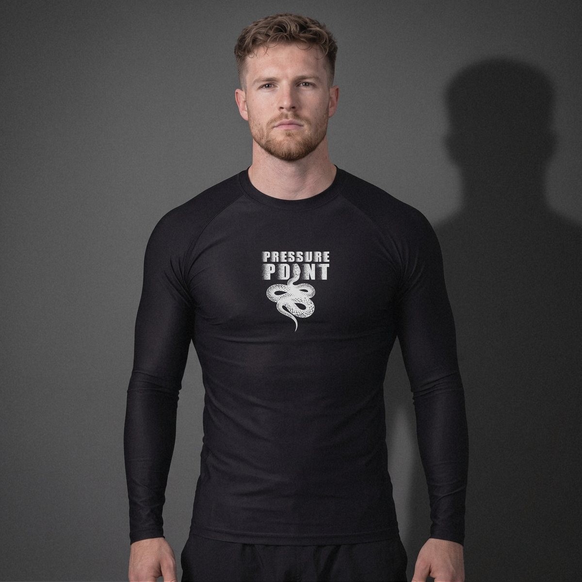 Positional Pressure Long Sleeve Rashguard, front view on model