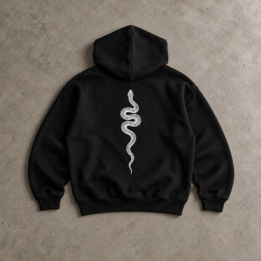 Ranked Black Oversized Hoodie, back with the large snake