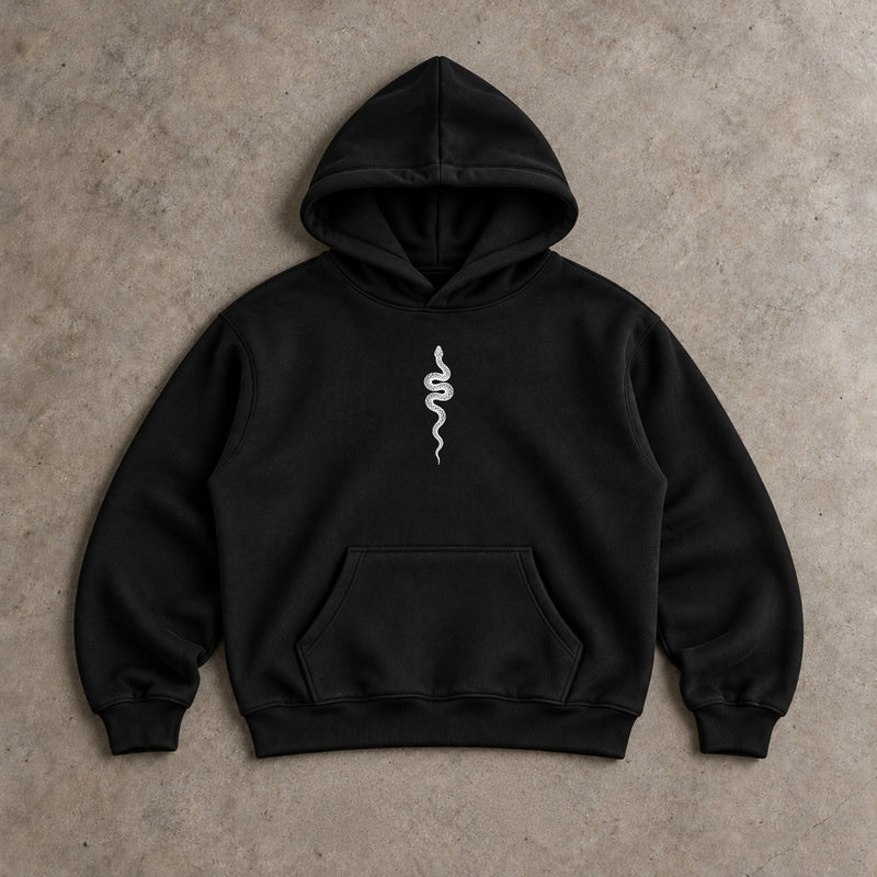 Ranked Black Oversized Hoodie, front with the snake on the chest