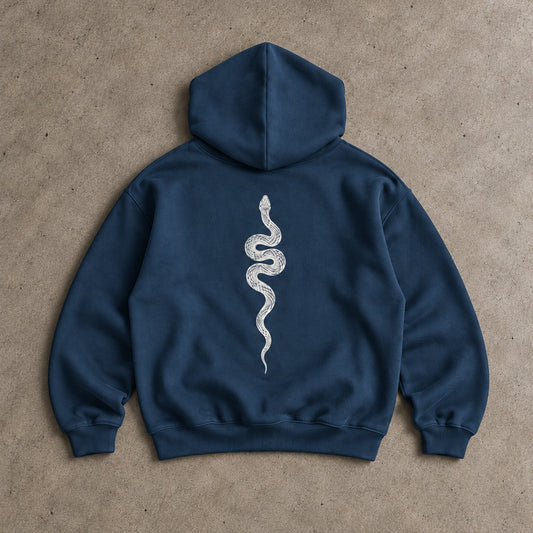 Ranked Blue Oversized Hoodie, back with the large snake
