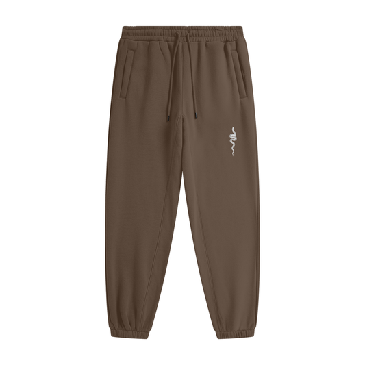 Ranked Brown Heavyweight Joggers, front with the snake on the thigh