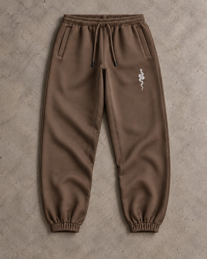 Ranked Brown Heavyweight Joggers, front with the snake on the thigh