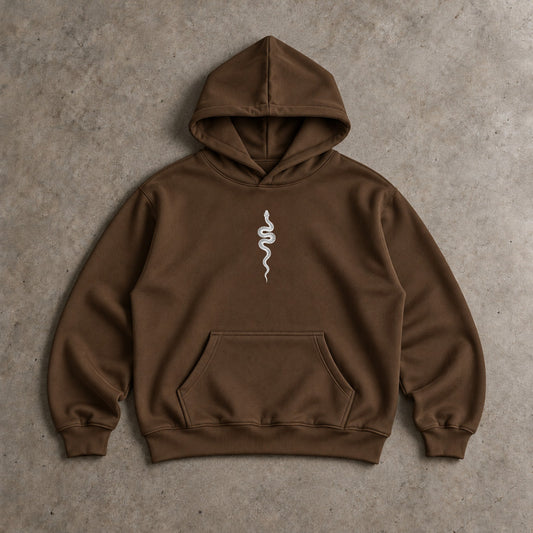 Ranked Brown Oversized Hoodie, front with the snake on the chest