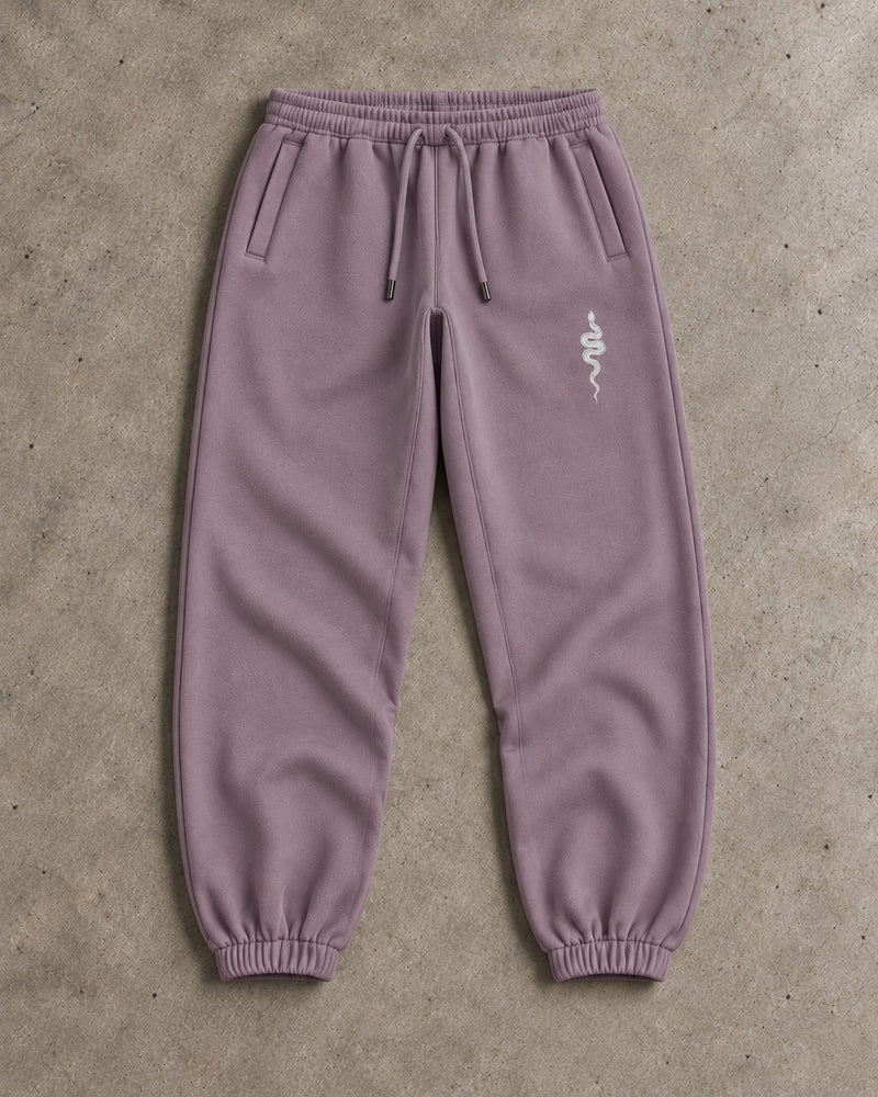 Ranked Purple Heavyweight Joggers, front with the snake on the thigh